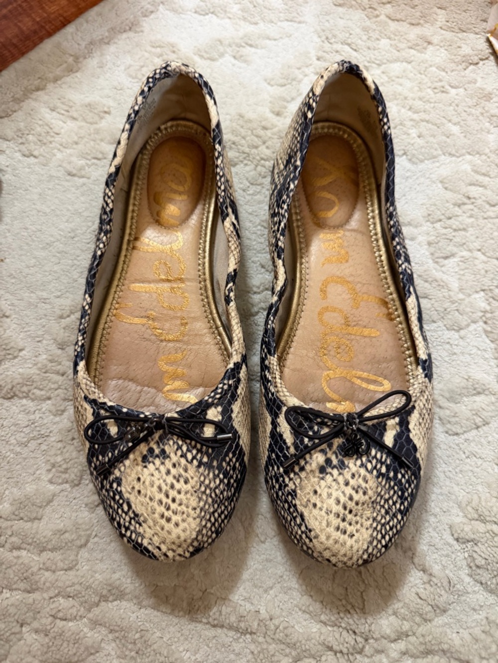 Sam Edelman Snake-Print Ballet Flats in Beige and Black